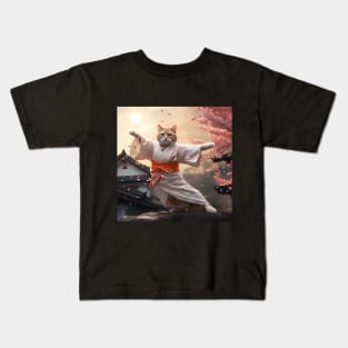 cat permoning karate in China Kids T-Shirt